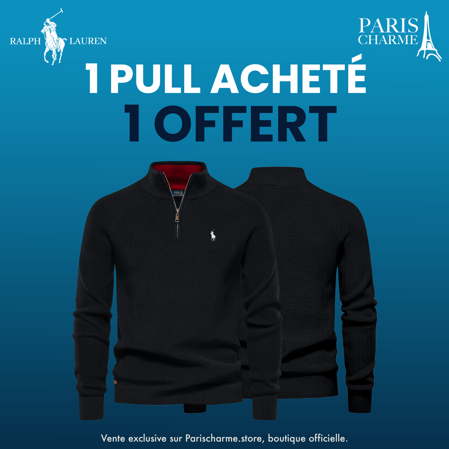 Pull Col Zippé R&L 1+1 (DÉSTOCKAGE)